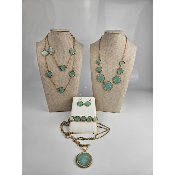 Monet Jewelry - Monet 5 Pc Mint Green Cabochon Gold Tone Set Necklaces Bracelet Earrings WOW!